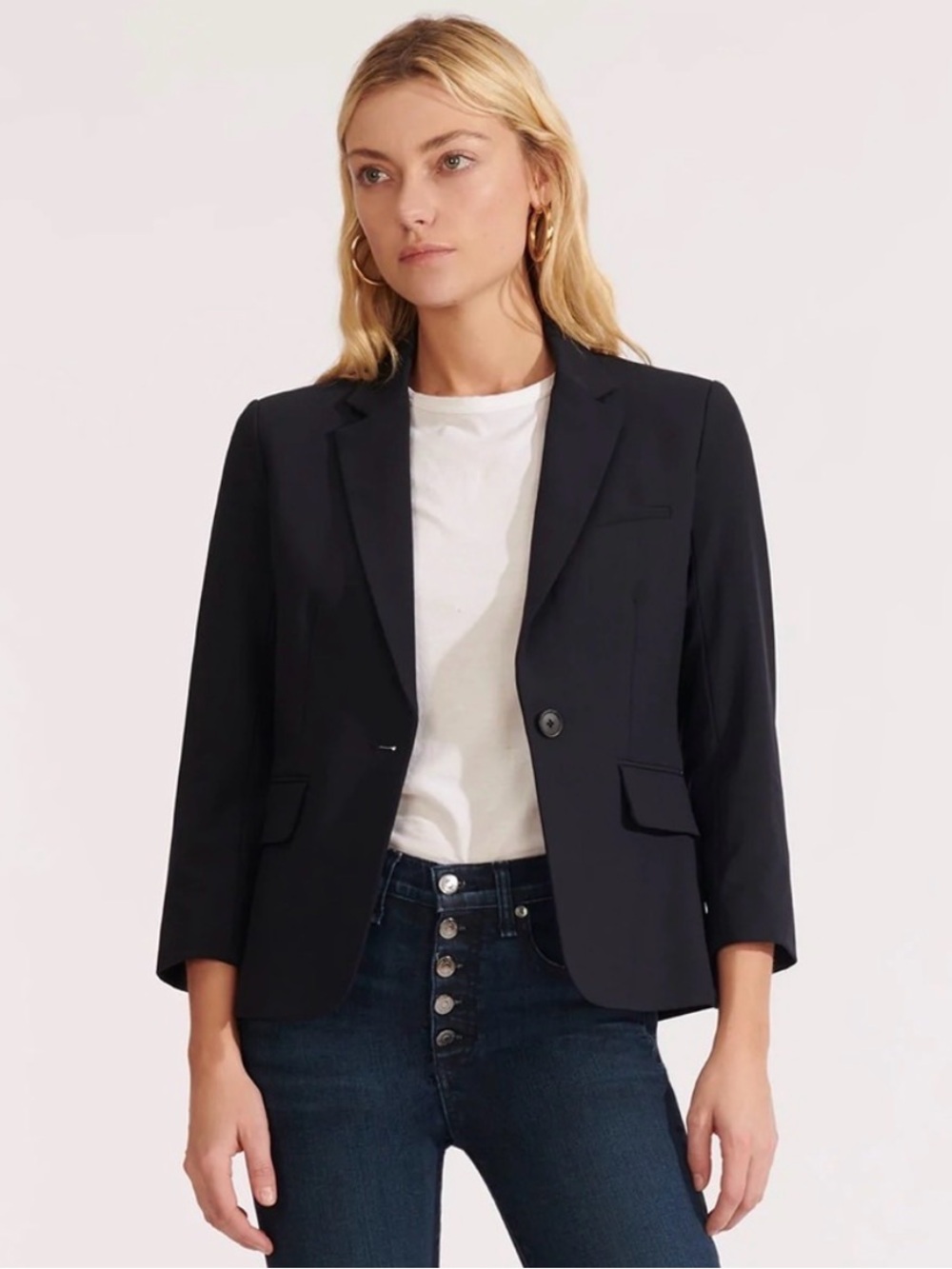 Veronica Beard Classic Schoolboy Wool Dickey Blazer Jacket in Navy Blue, Size 4